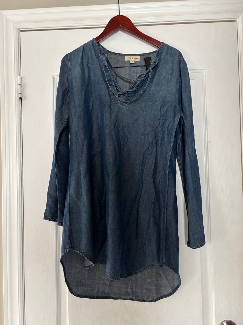 cloth & stone Blue Lace-Up V-Neck Tunic Dress